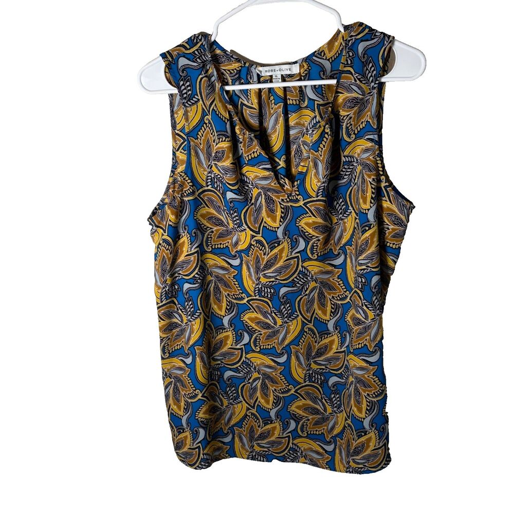 Rose + Olive Tank Top Women's XL V-Neck Sleeveless Printed Lightweight Shirt